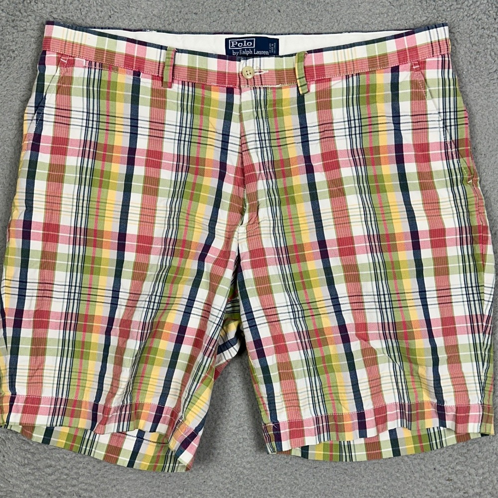 Polo Ralph Lauren Prospect Shorts Mens 38 Multi Plaid Casual Chino Pockets EUC